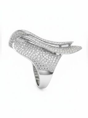 Crystal Pave Wave Statement Ring ▪︎ Silver ▪︎ Sz 7"